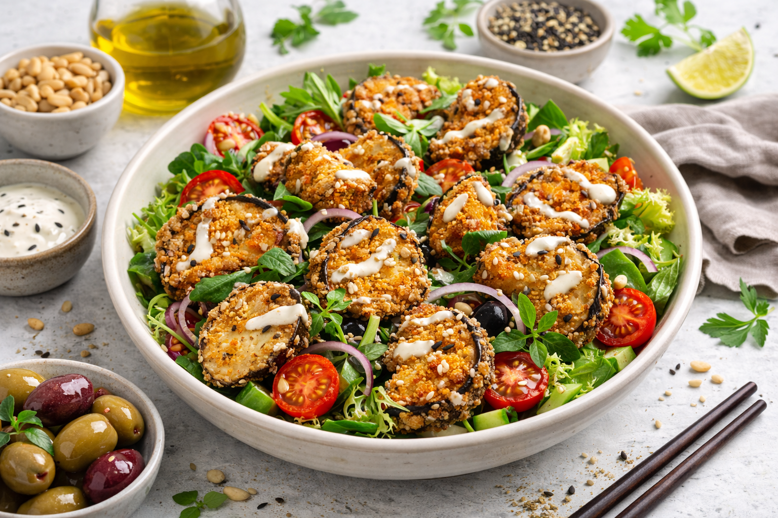 Салат с хрустящими баклажанами